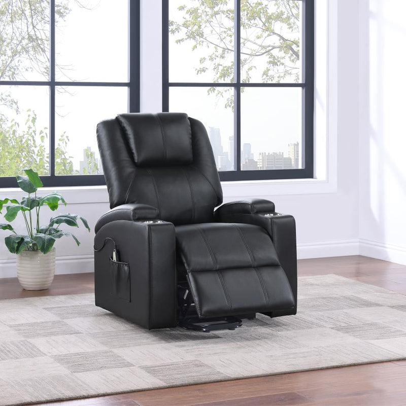 Armstrong Upholstered Power Lift Massage Recliner Black-zoom-