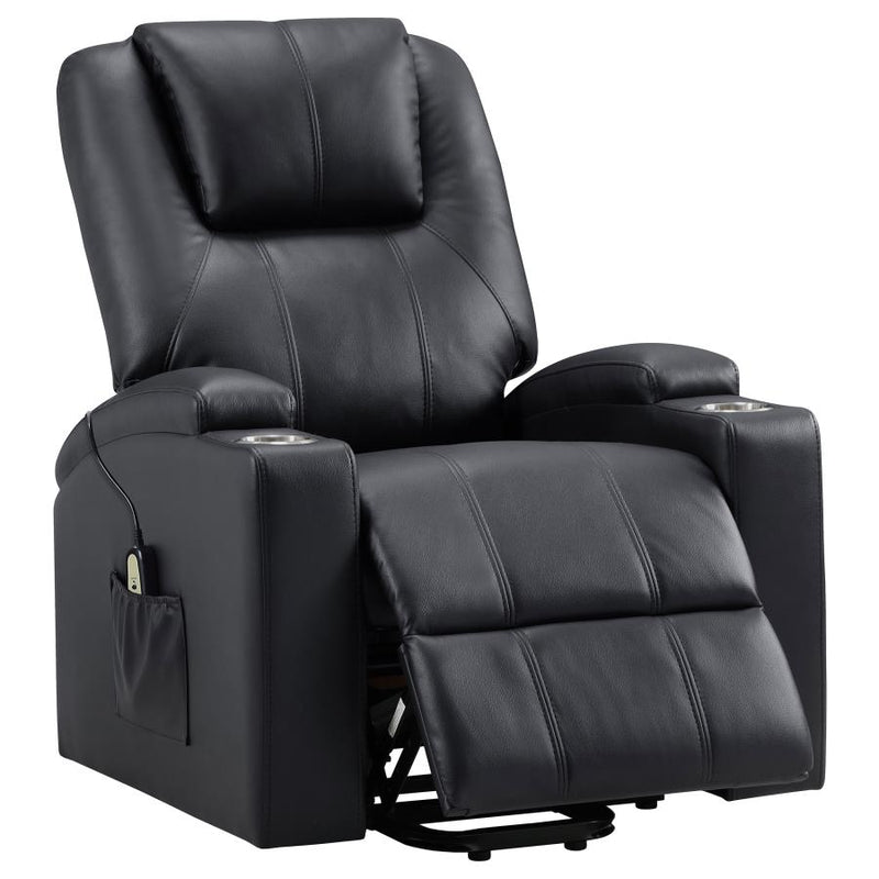 Armstrong Upholstered Power Lift Massage Recliner Black-zoom-