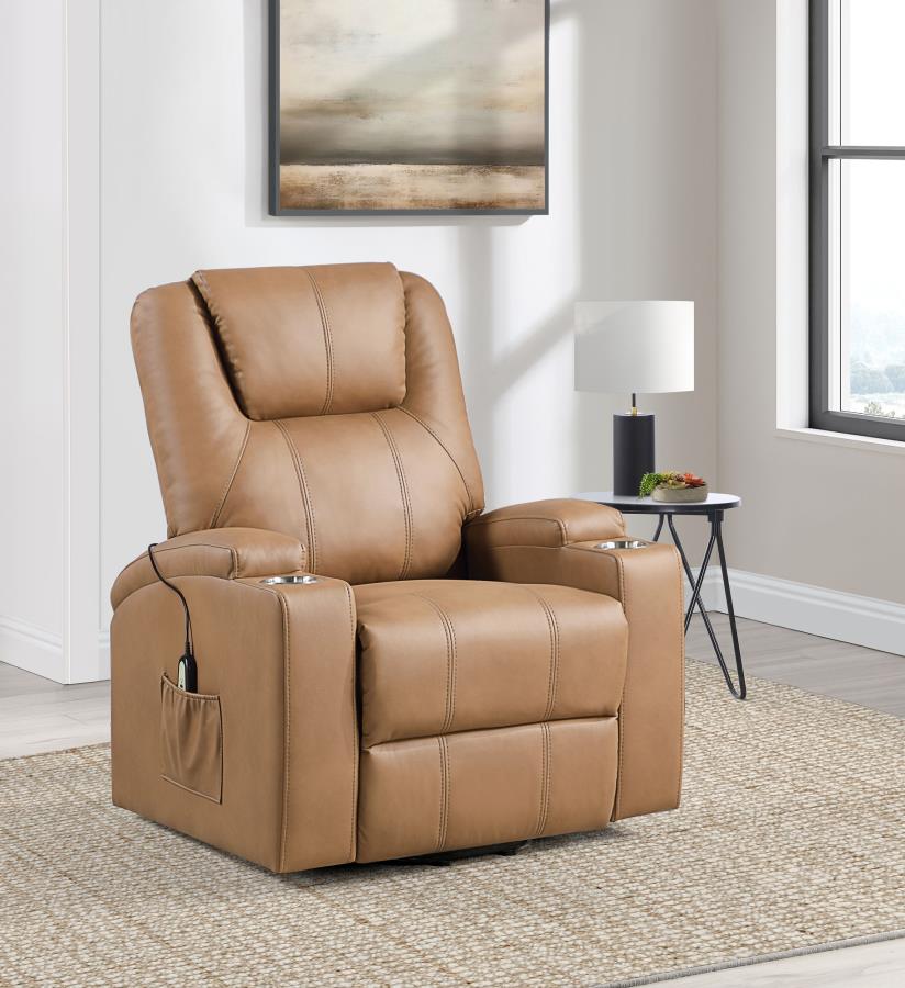 Armstrong Upholstered Power Lift Massage Recliner Camel-2
