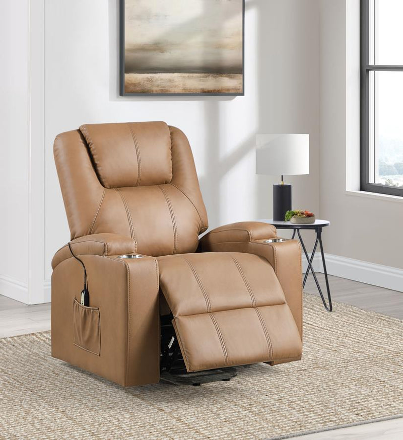 Armstrong Upholstered Power Lift Massage Recliner Camel-zoom-
