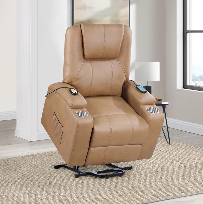 Armstrong Upholstered Power Lift Massage Recliner Camel-zoom-
