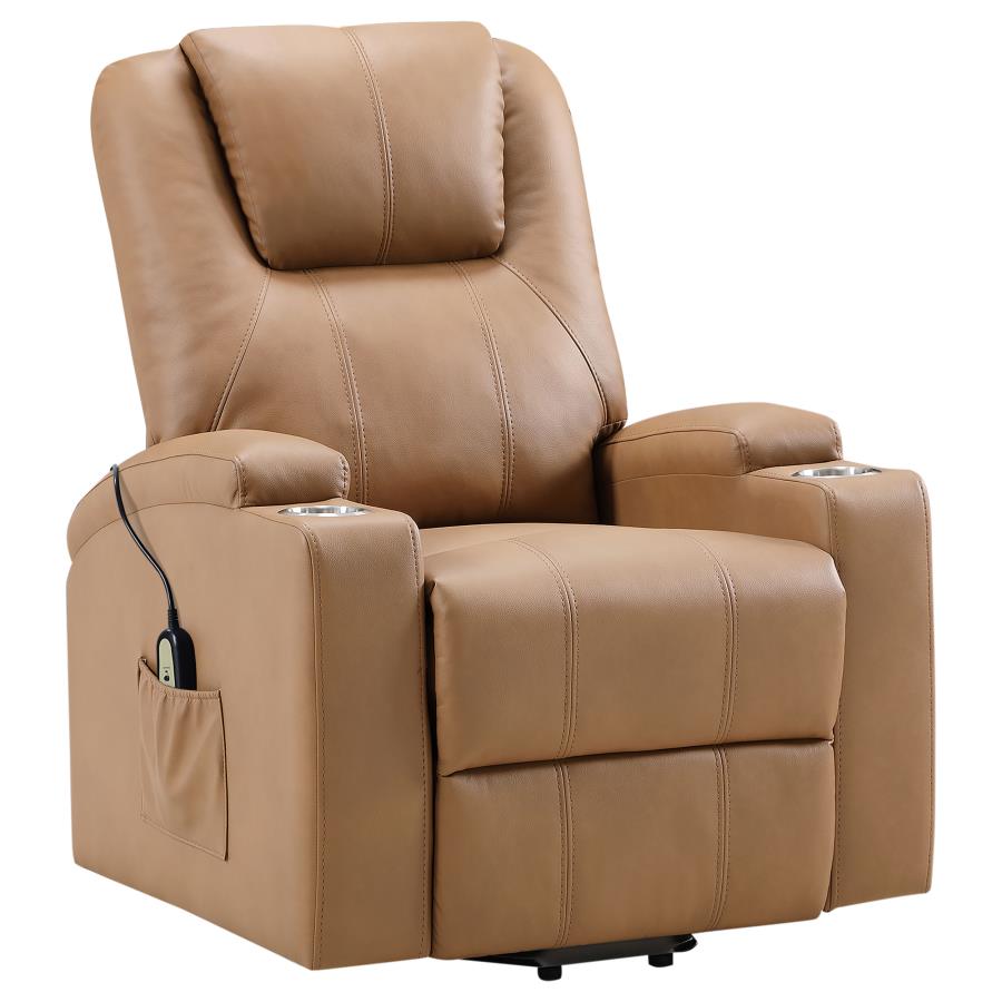 Armstrong Upholstered Power Lift Massage Recliner Camel-zoom-5