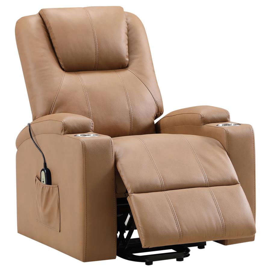 Armstrong Upholstered Power Lift Massage Recliner Camel-zoom-1