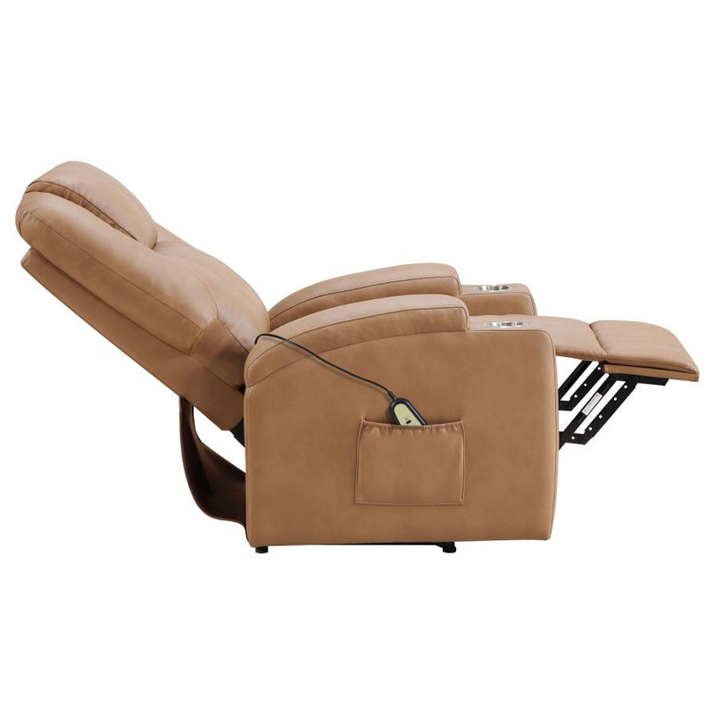 Armstrong Upholstered Power Lift Massage Recliner Camel-zoom-