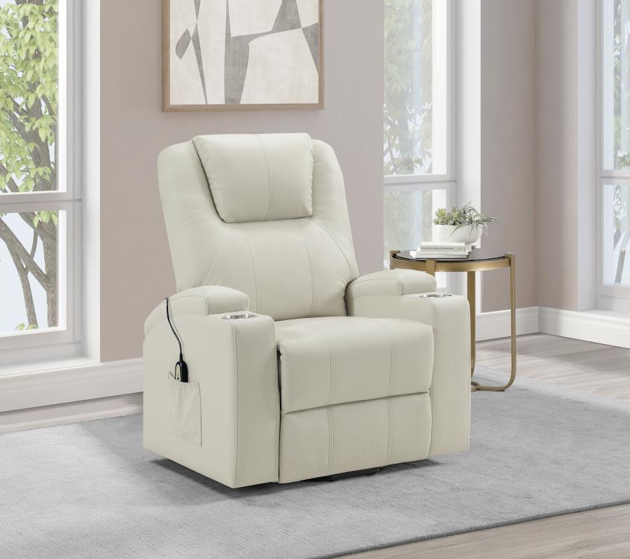 Armstrong Upholstered Power Lift Massage Recliner Ivory-zoom-2