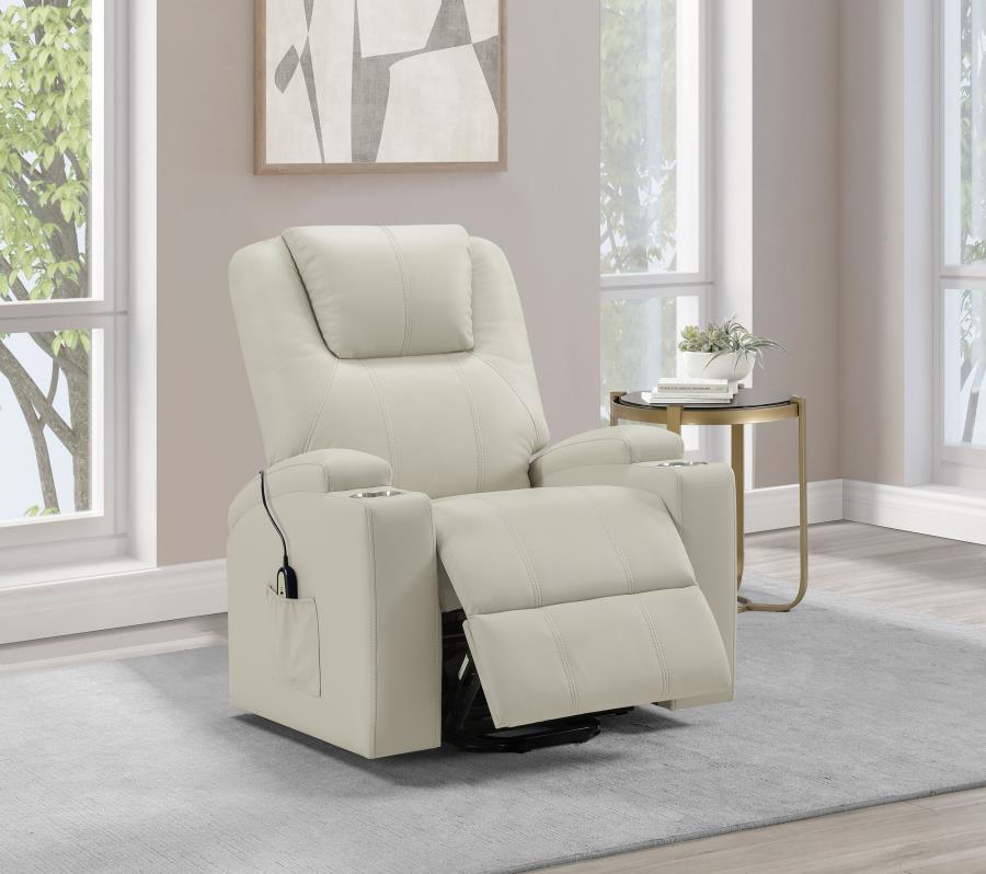 Armstrong Upholstered Power Lift Massage Recliner Ivory-3