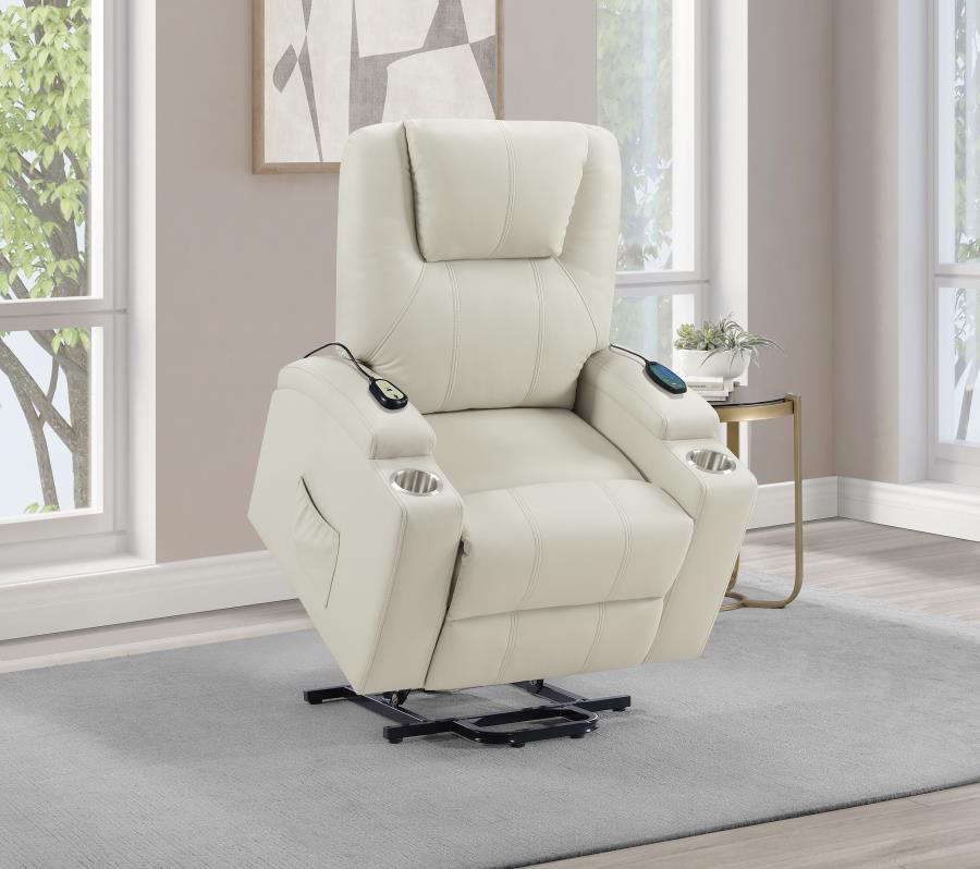 Armstrong Upholstered Power Lift Massage Recliner Ivory-zoom-4