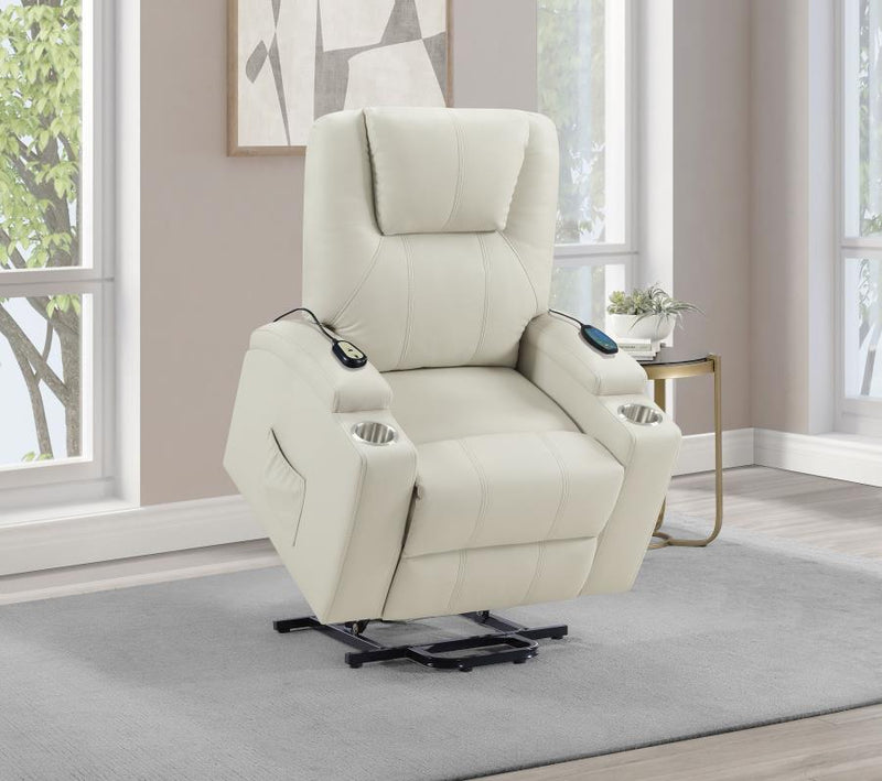 Armstrong Upholstered Power Lift Massage Recliner Ivory-zoom-