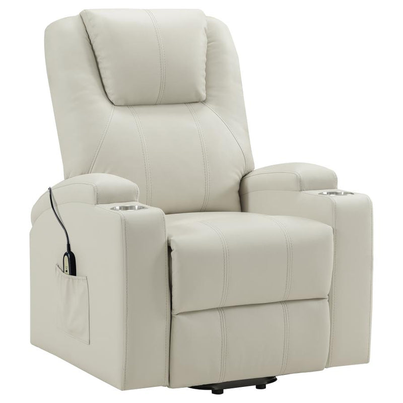 Armstrong Upholstered Power Lift Massage Recliner Ivory-zoom-