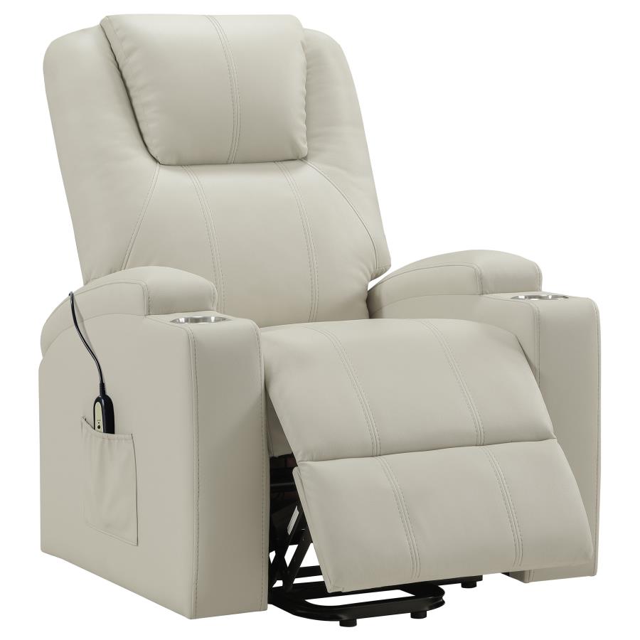 Armstrong Upholstered Power Lift Massage Recliner Ivory-zoom-1