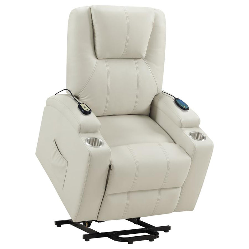 Armstrong Upholstered Power Lift Massage Recliner Ivory-zoom-