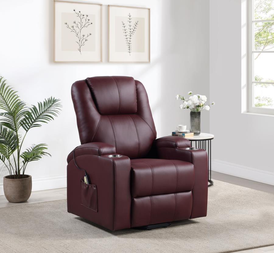 Armstrong Upholstered Power Lift Massage Recliner Wine-zoom-2
