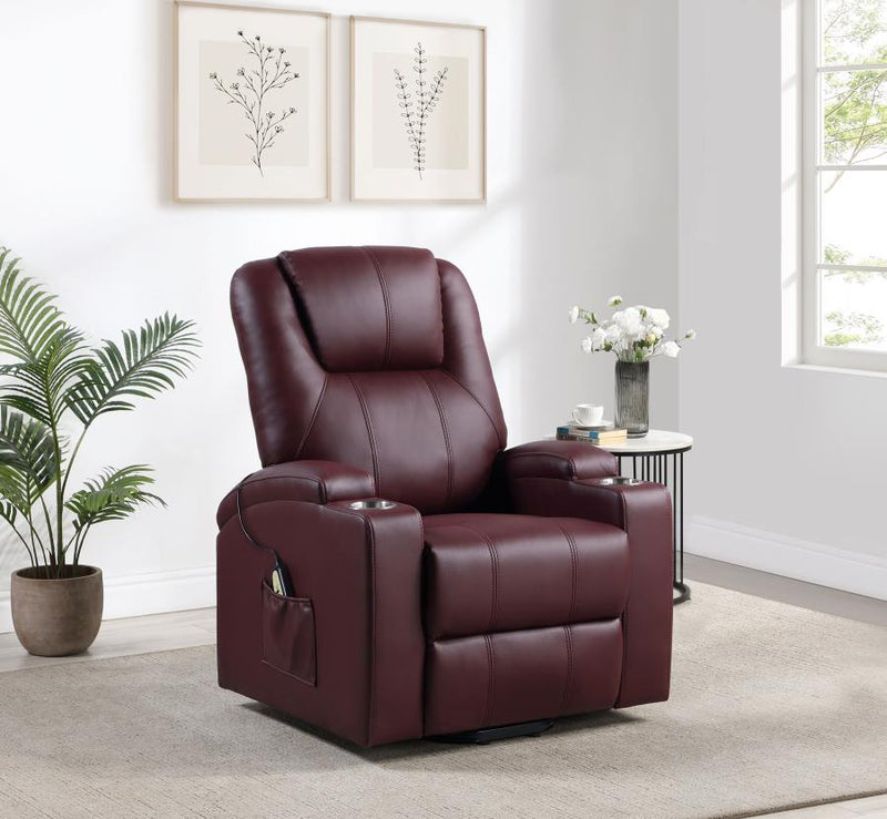 Armstrong Upholstered Power Lift Massage Recliner Wine-zoom-