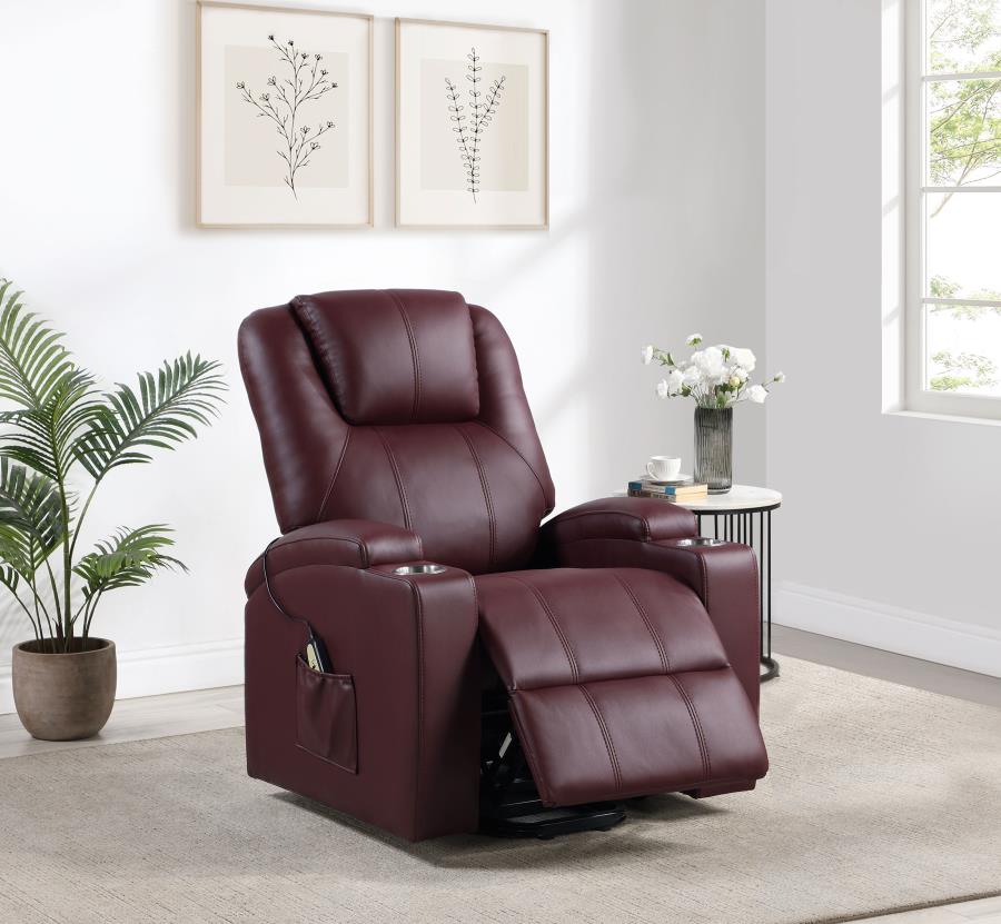 Armstrong Upholstered Power Lift Massage Recliner Wine-3