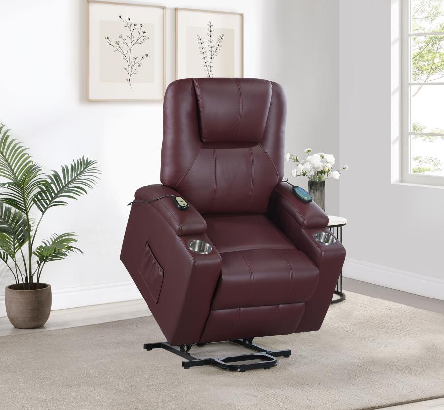 Armstrong Upholstered Power Lift Massage Recliner Wine-4