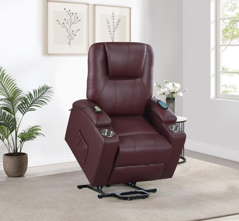 Armstrong Upholstered Power Lift Massage Recliner Wine-zoom-