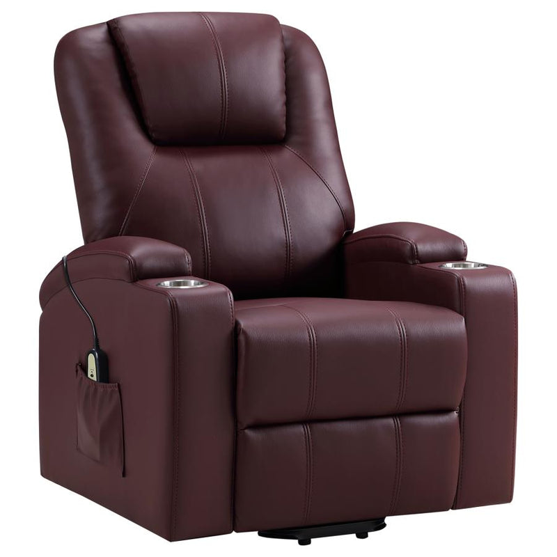 Armstrong Upholstered Power Lift Massage Recliner Wine-zoom-