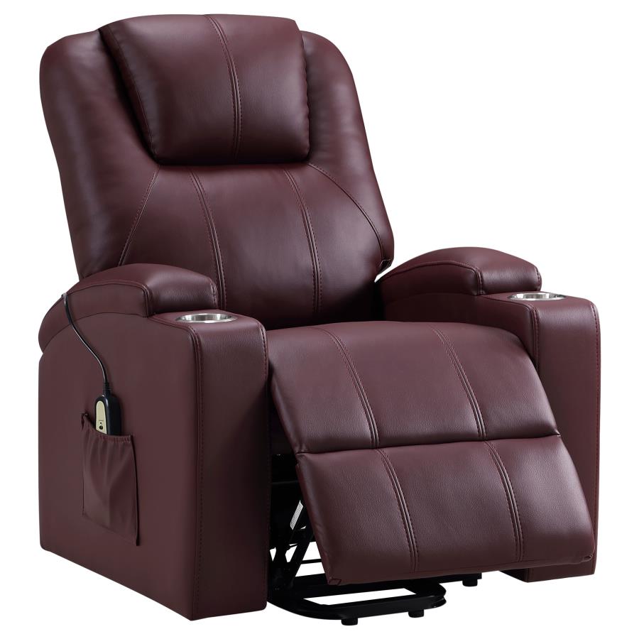 Armstrong Upholstered Power Lift Massage Recliner Wine-1