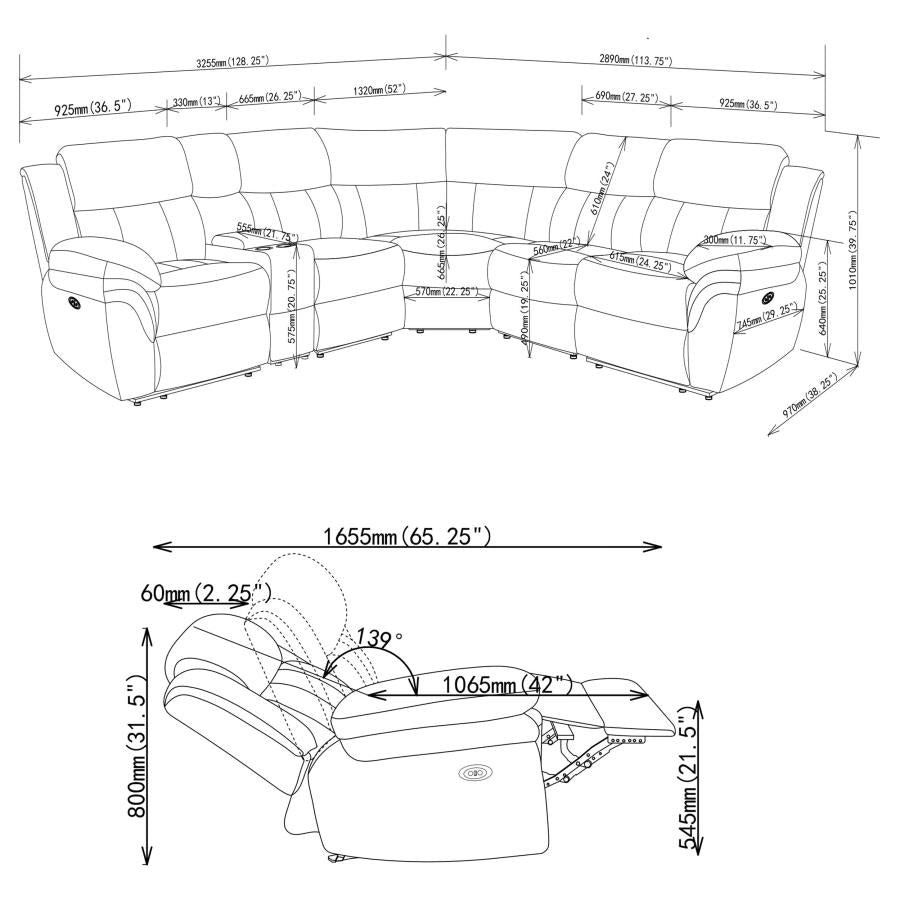 Bahrain 6-piece Modular Power Reclining Sectional Charcoal-zoom-13
