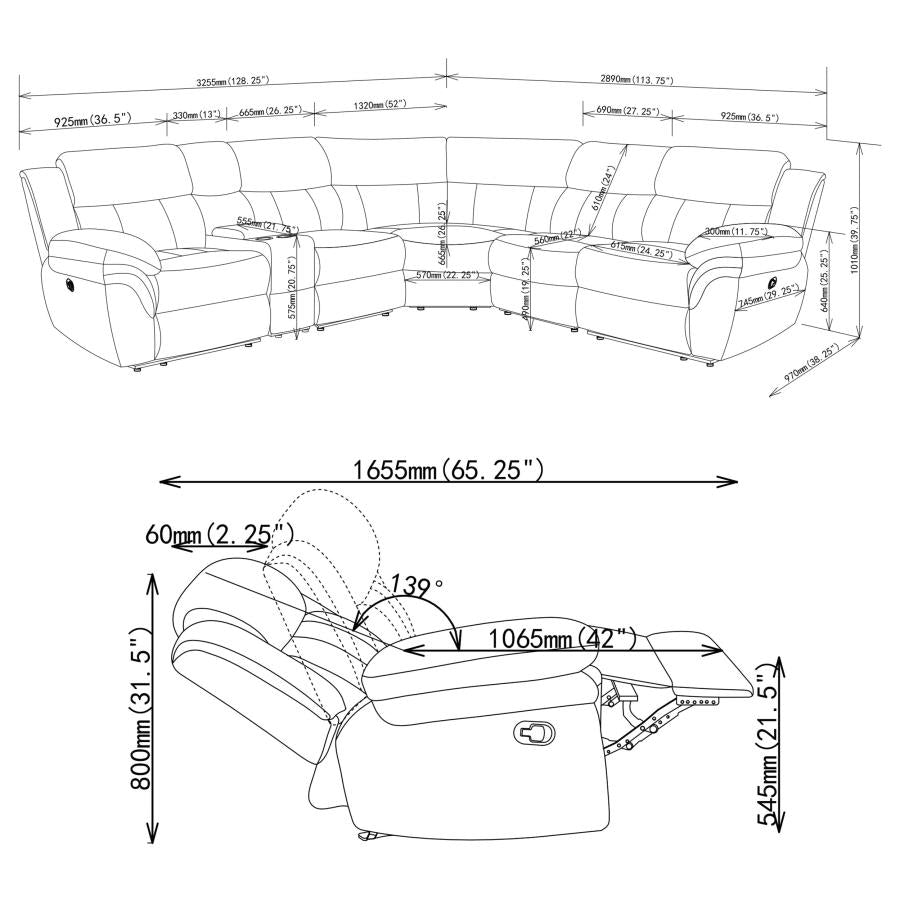 Bahrain 6-piece Modular Reclining Sectional Sofa Charcoal-zoom-12