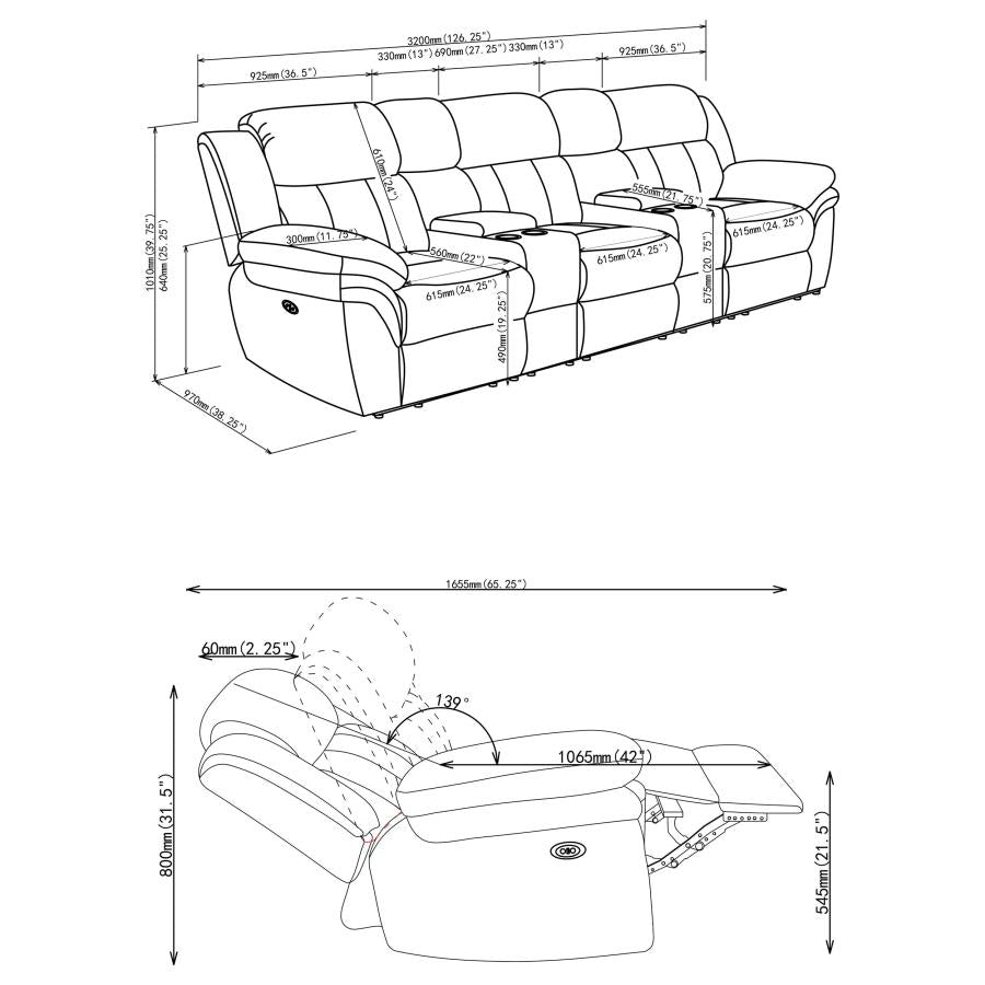 Bahrain 5-piece Power Home Theater Seating Charcoal-zoom-18