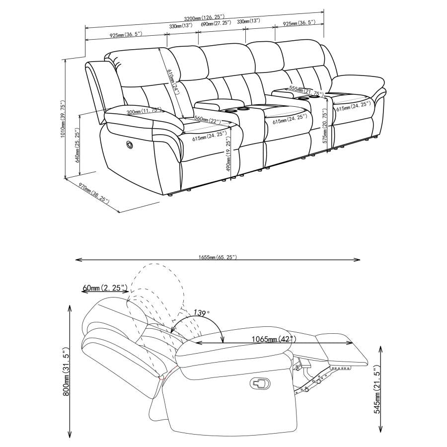 Bahrain 5-piece Upholstered Home Theater Seating Charcoal-20