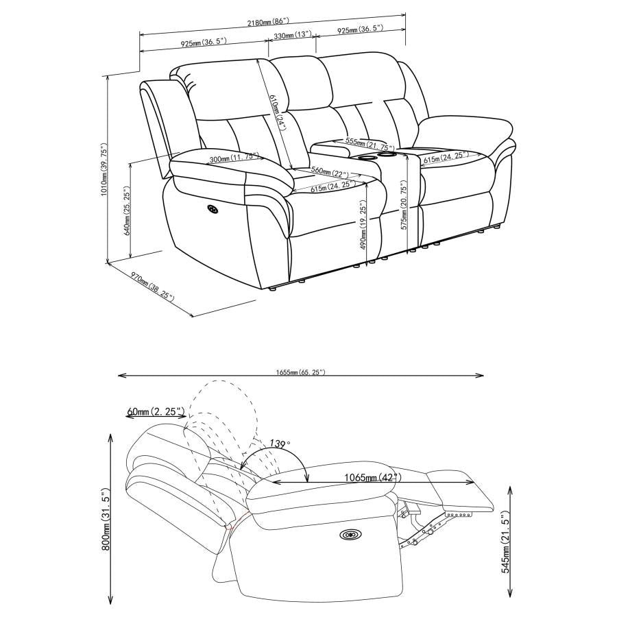 Bahrain Upholstered Power Loveseat Charcoal-10