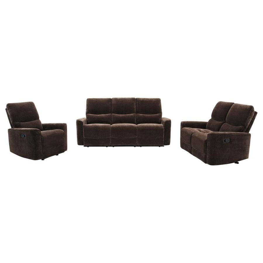 Navarro 3-piece Upholstered Reclining Sofa Set Dark Brown-zoom-3