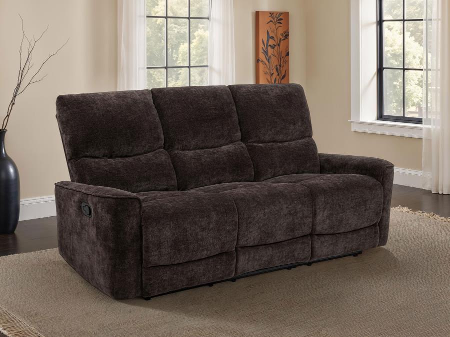 Navarro Chenille Upholstered Reclining Sofa Dark Brown-zoom-2