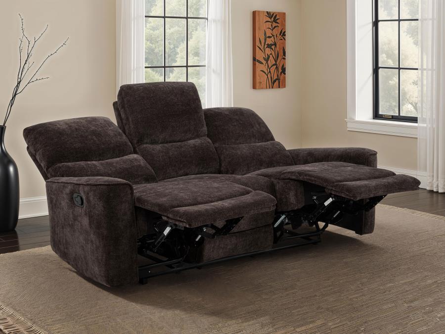 Navarro Chenille Upholstered Reclining Sofa Dark Brown-3
