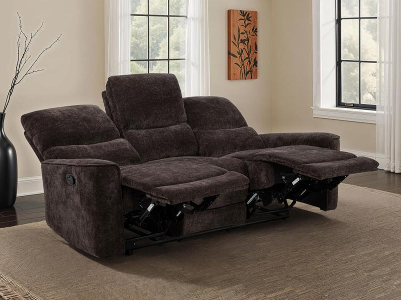 Navarro Chenille Upholstered Reclining Sofa Dark Brown-zoom-