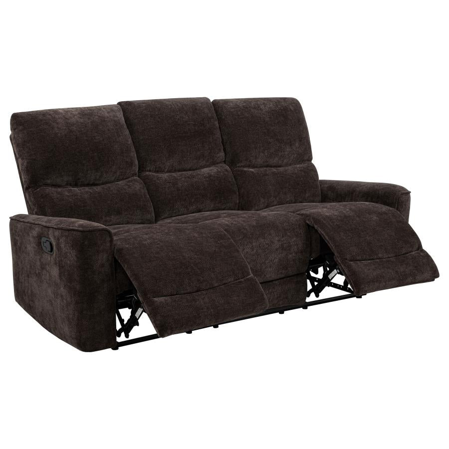Navarro Chenille Upholstered Reclining Sofa Dark Brown-1