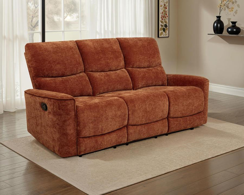 Navarro Chenille Upholstered Reclining Sofa Burnt Orange-zoom-