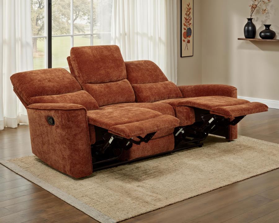 Navarro Chenille Upholstered Reclining Sofa Burnt Orange-3