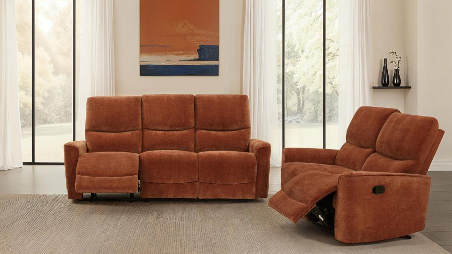 Navarro Chenille Upholstered Reclining Sofa Burnt Orange-14