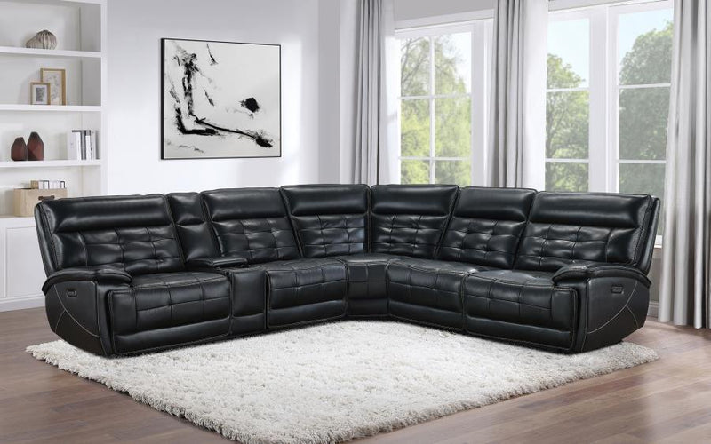 Hewitt Leather Dual Power Reclining Sectional Sofa Black-zoom-