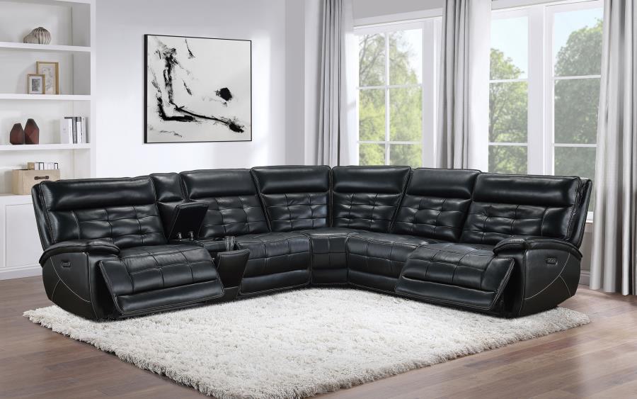 Hewitt Leather Dual Power Reclining Sectional Sofa Black-3
