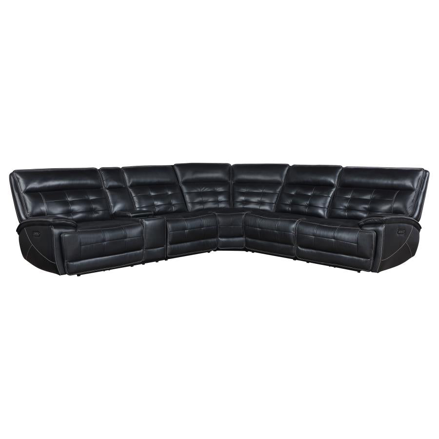 Hewitt Leather Dual Power Reclining Sectional Sofa Black-zoom-1