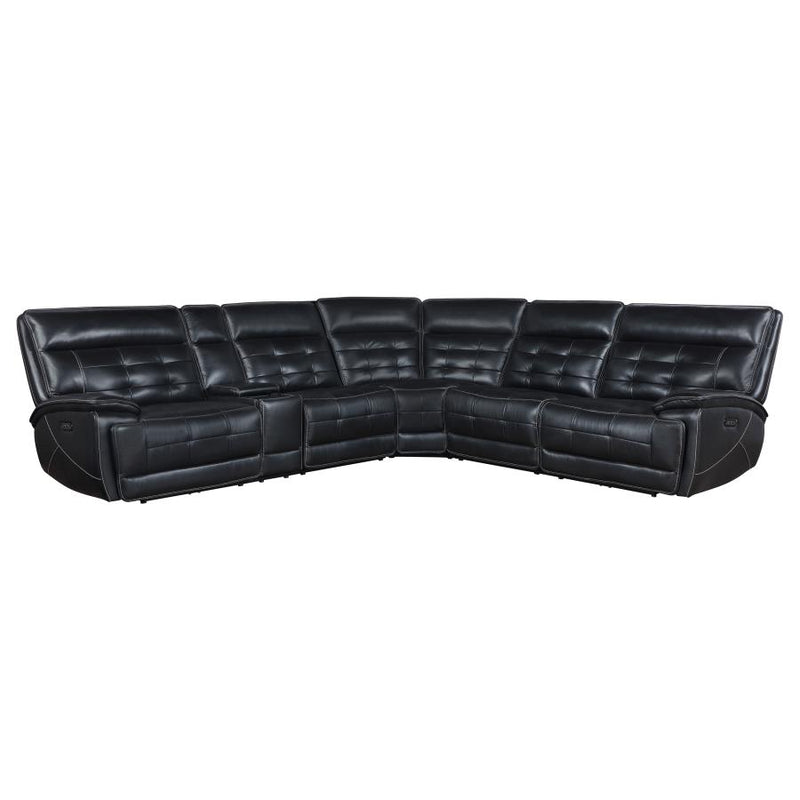 Hewitt Leather Dual Power Reclining Sectional Sofa Black-zoom-
