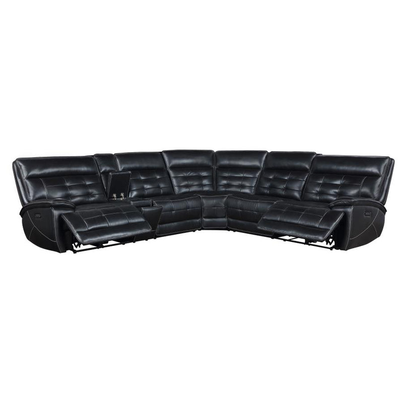 Hewitt Leather Dual Power Reclining Sectional Sofa Black-zoom-