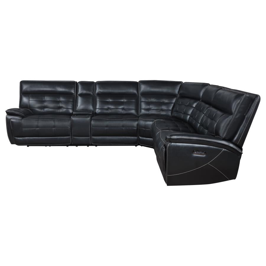 Hewitt Leather Dual Power Reclining Sectional Sofa Black-zoom-5