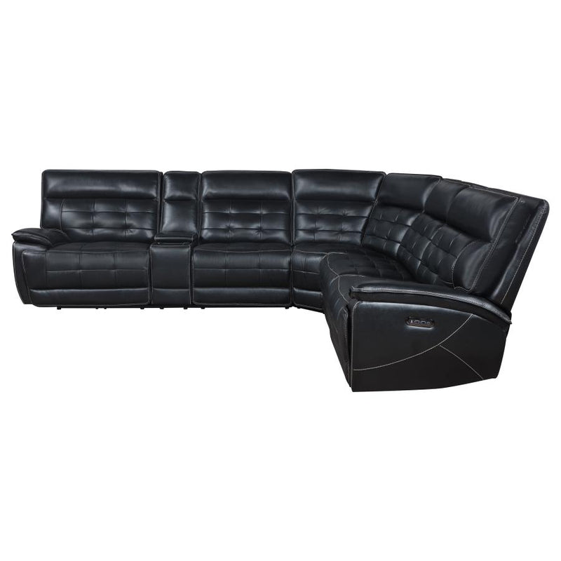 Hewitt Leather Dual Power Reclining Sectional Sofa Black-zoom-