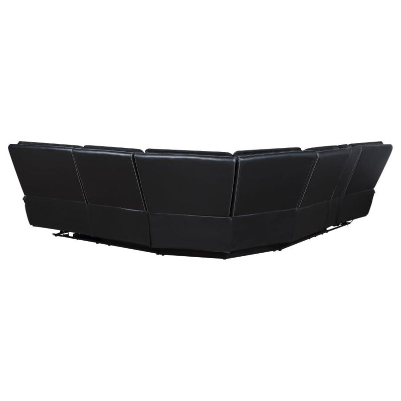 Hewitt Leather Dual Power Reclining Sectional Sofa Black-zoom-