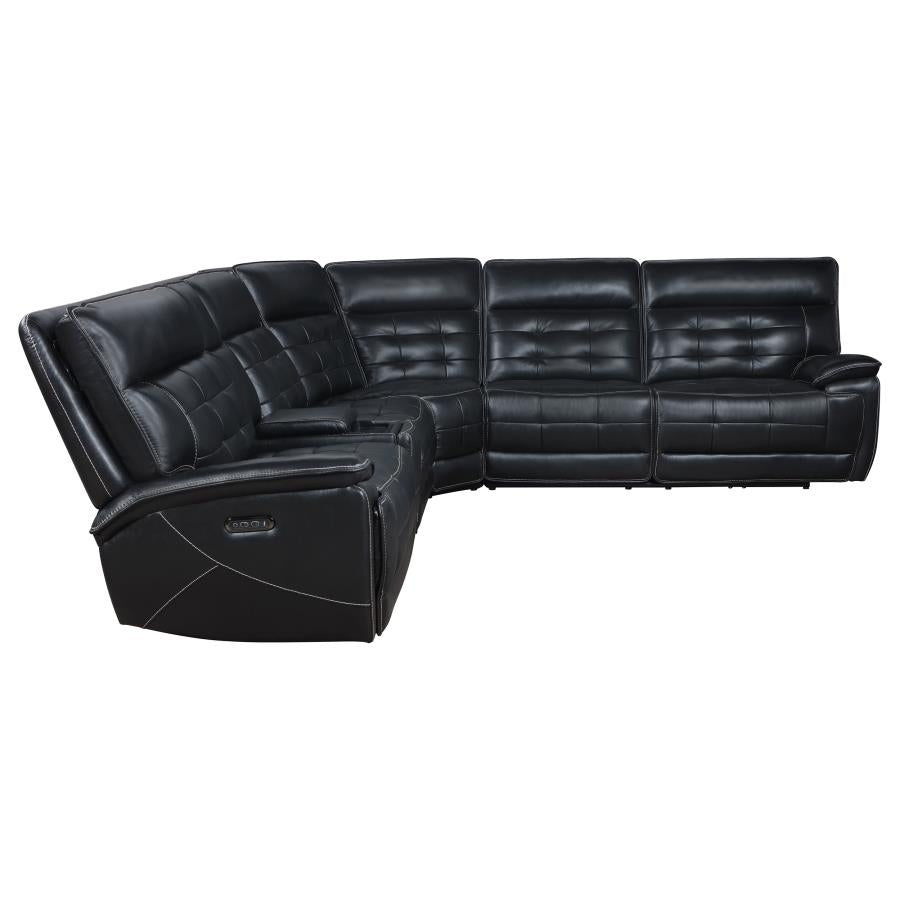 Hewitt Leather Dual Power Reclining Sectional Sofa Black-7
