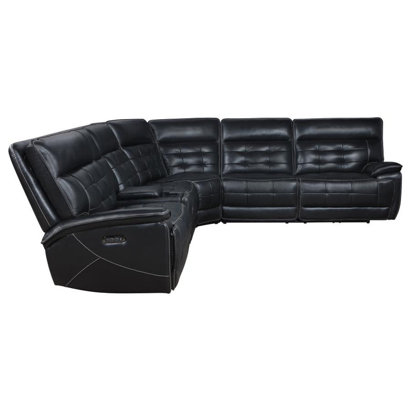 Hewitt Leather Dual Power Reclining Sectional Sofa Black-zoom-