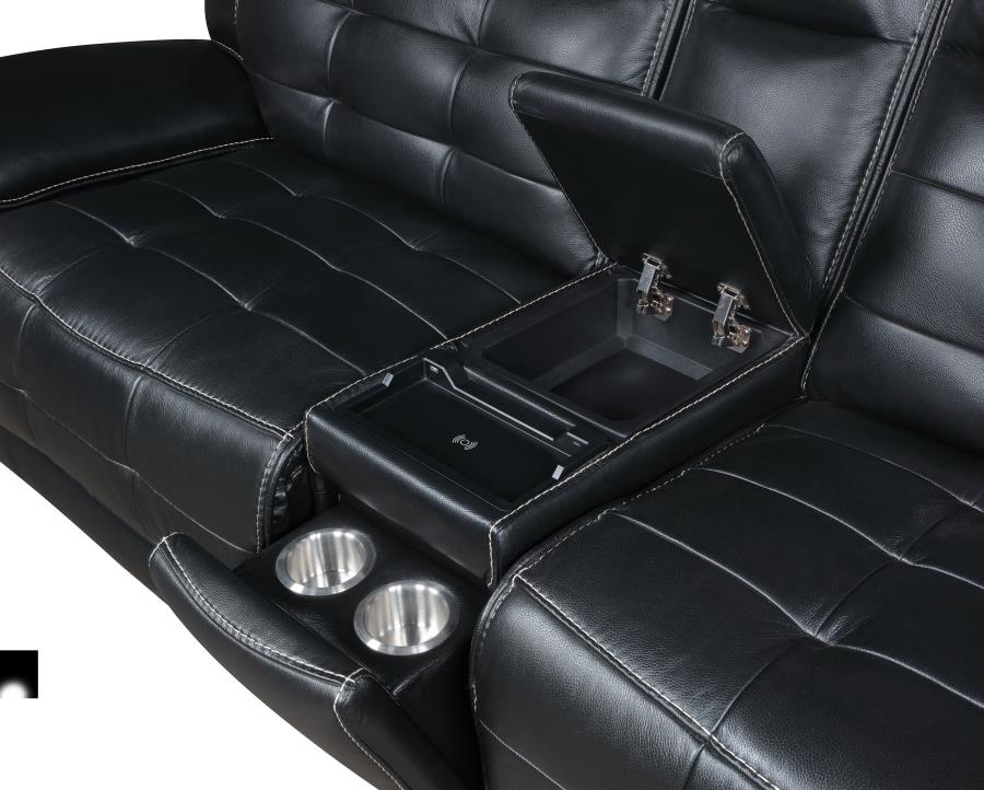 Hewitt Leather Dual Power Reclining Sectional Sofa Black-8