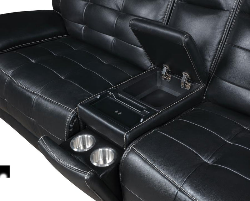 Hewitt Leather Dual Power Reclining Sectional Sofa Black-zoom-