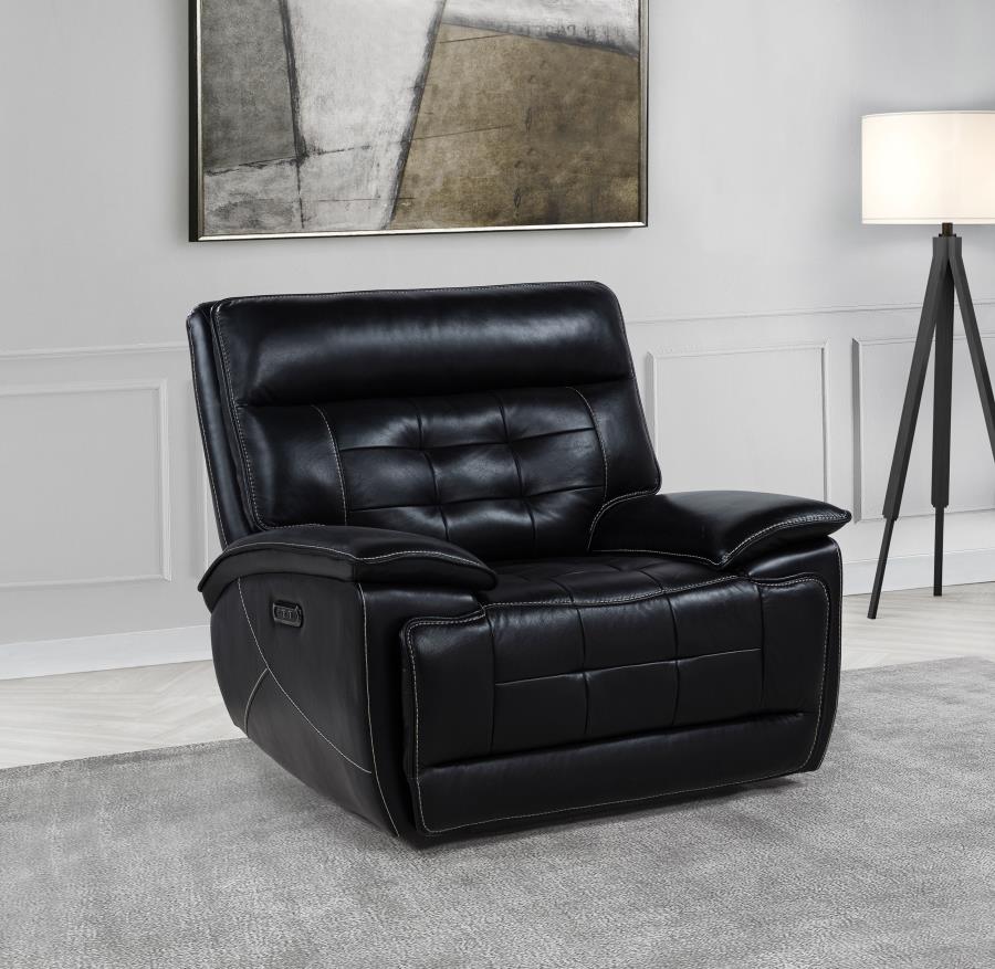 Hewitt Leather Upholstered Dual Power Recliner Chair Black-zoom-2