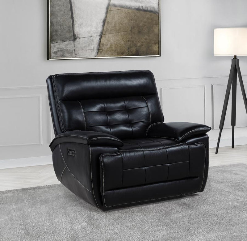 Hewitt Leather Upholstered Dual Power Recliner Chair Black-zoom-