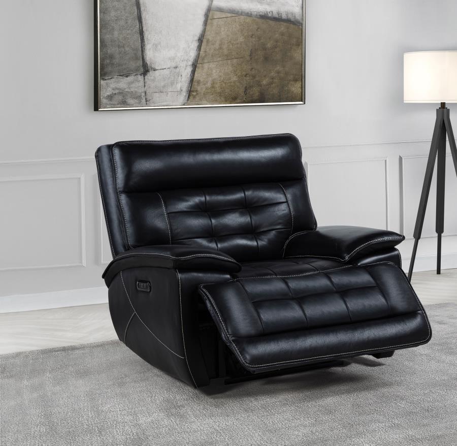 Hewitt Leather Upholstered Dual Power Recliner Chair Black-zoom-3